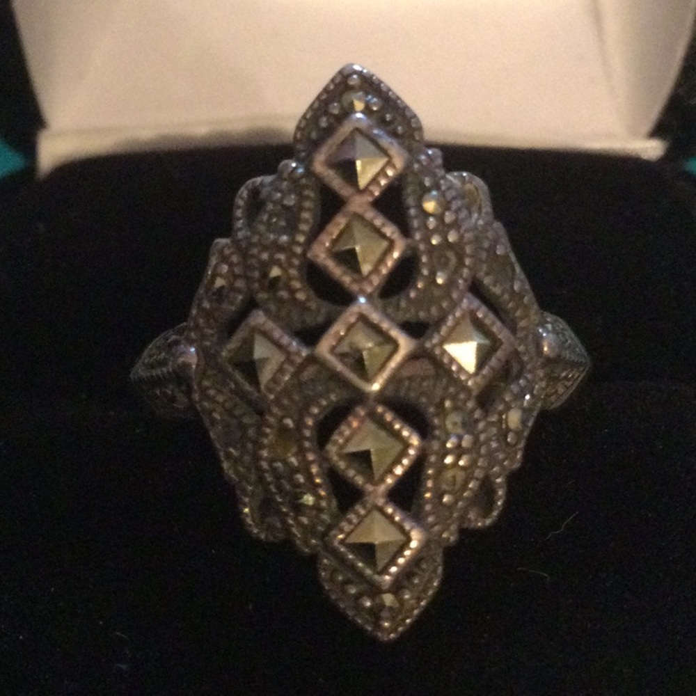 Antique Art Deco Hematite & Marcasite Ring